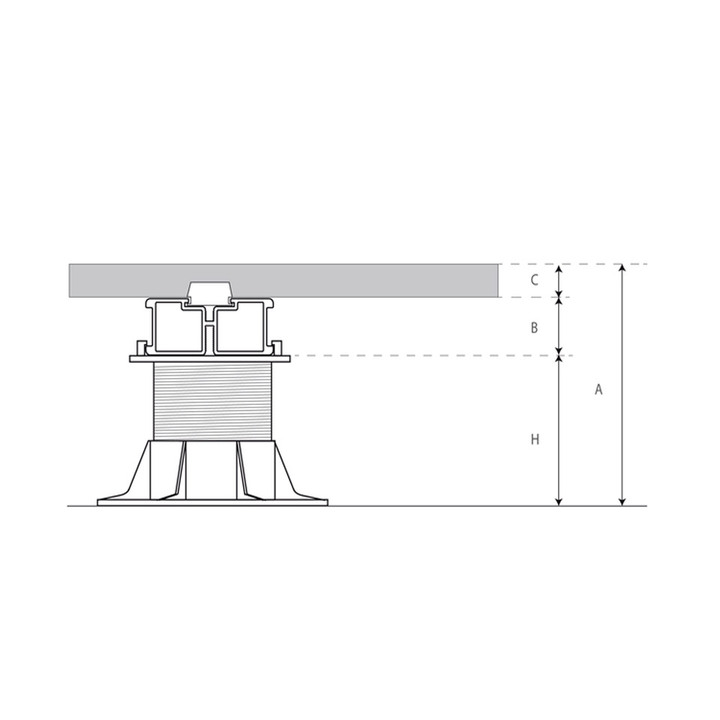 Soporte autonivelante para pavimento elevado “SE” con cabezal bimaterial para vigas de aluminio