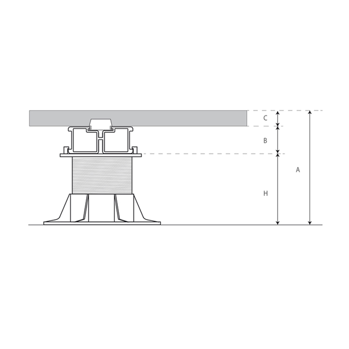 Sottostruttura per pavimenti sopraelevati "NEW MAXI" con testa in bimateriale (pp+gomma) per travetto in alluminio 