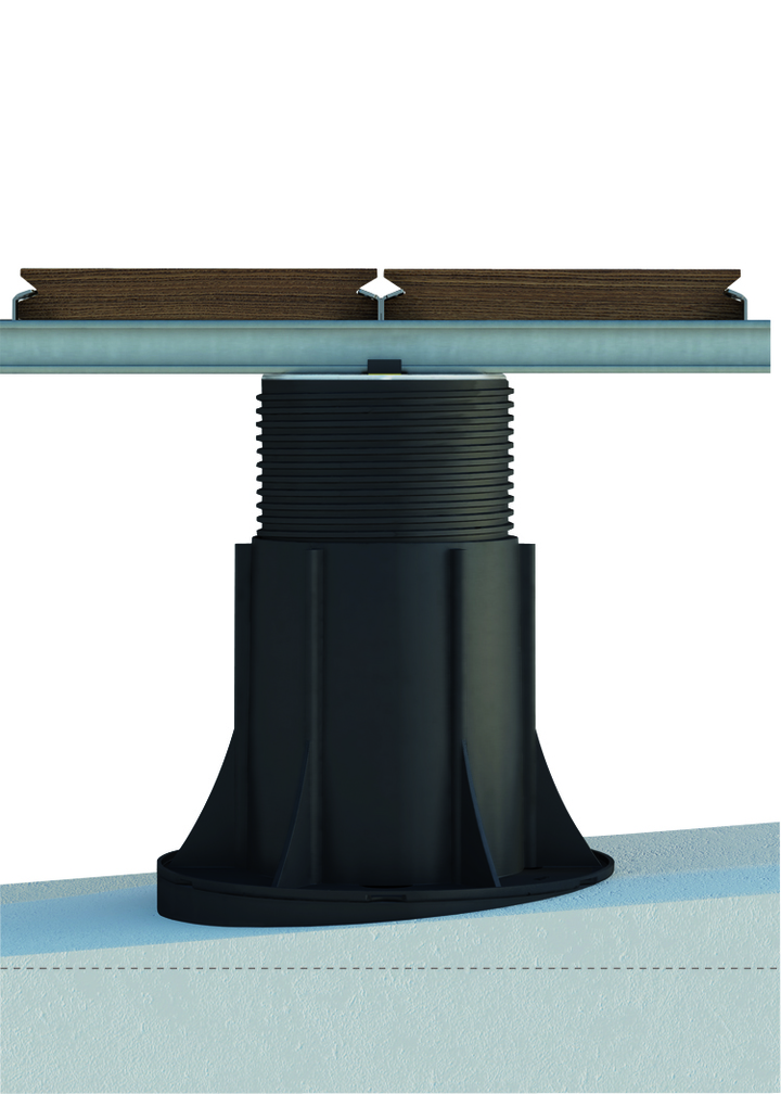 Sottostruttura per pavimenti sopraelevati "NEW MAXI" con testa in bimateriale (pp+gomma) per travetto in alluminio Sottostruttura per pavimenti sopraelevati "NEW MAXI" con testa in bimateriale (pp+gomma) per travetto in alluminio